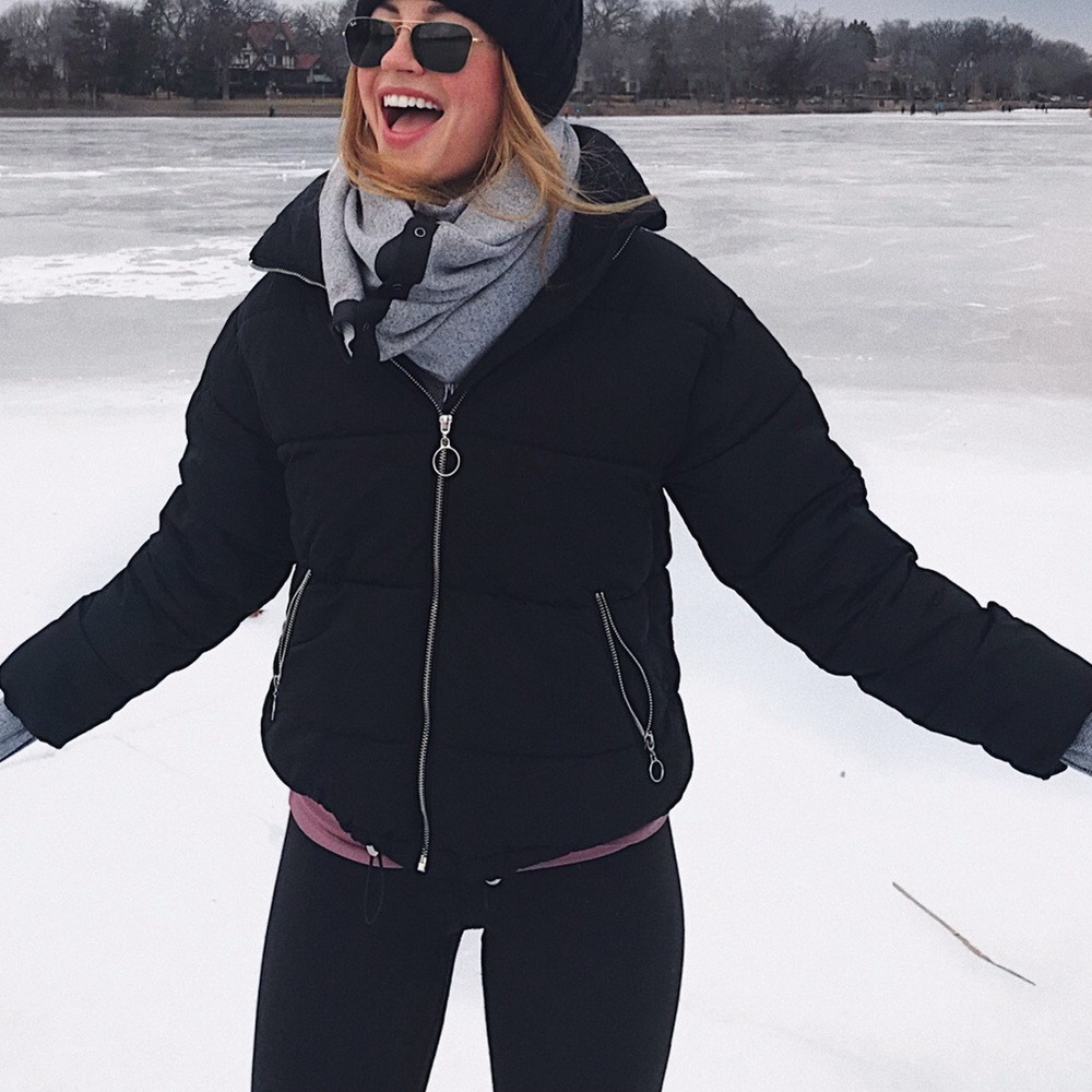 Black zip puffer jacket